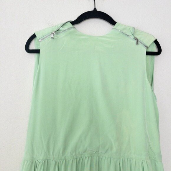 Tibi Eco Silk Cape Mini Dress 2 Mint Green Zip Sleeveless Tie Hem - Picture 6 of 16